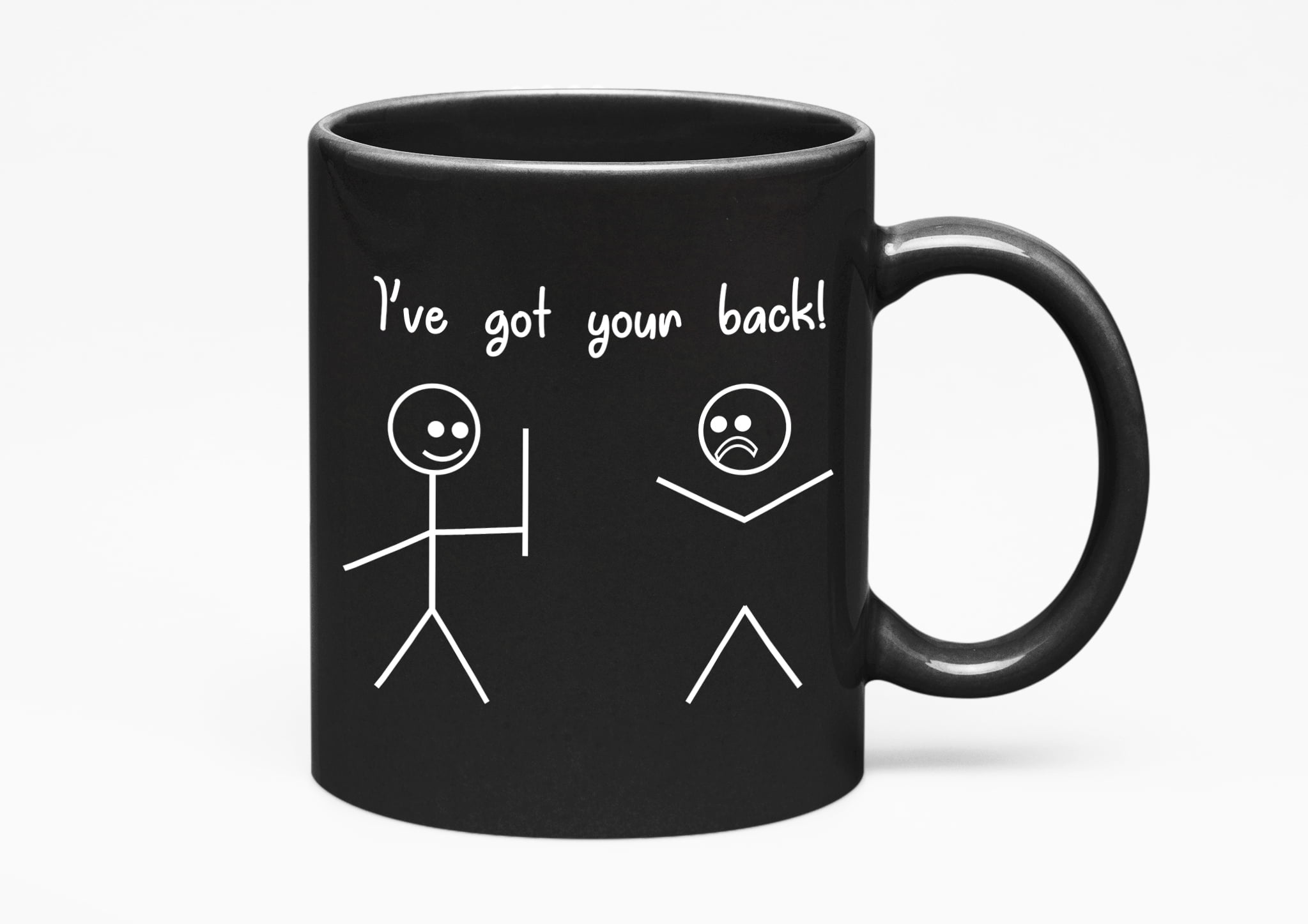 I Got Your Back Stick Figures, Best Friend, BFF, Brother Or Sister, Sibling, Girlfriend, Boyfriend, Black 11oz Ceramic Mug