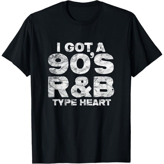 I Got a 90s R&B Type Heart 1990's Nineties Music Vintage T-ShirtMen and women, Black T-shirt, size: Extra large