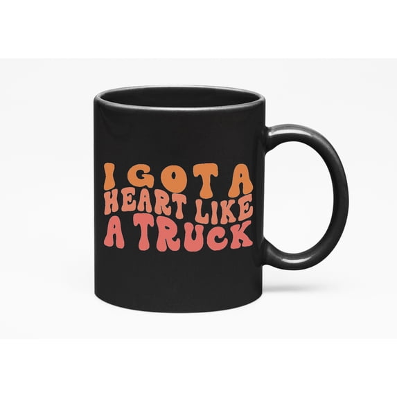 I Got a Heart Like a Truck, Quote About Resilience After a Breakup, Groovy Retro Wavy Text Merch Gift, Black 11oz Ceramic Mug
