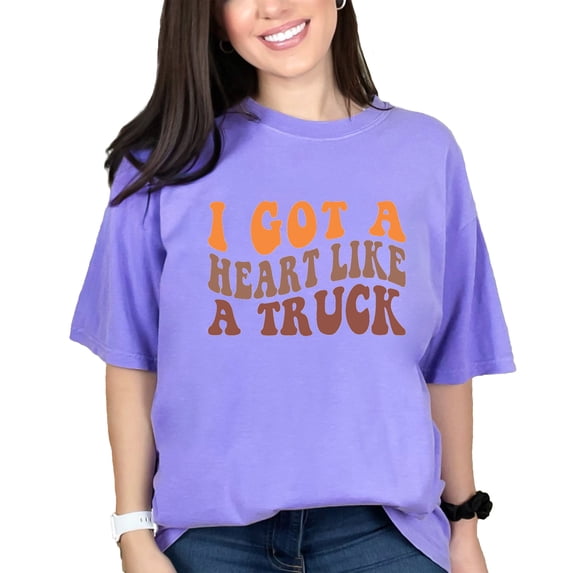 I Got a Heart Like a Truck, Quote About Resilience, Groovy Retro Wavy Text, Violet Comfort Colors T-Shirt, 3XL