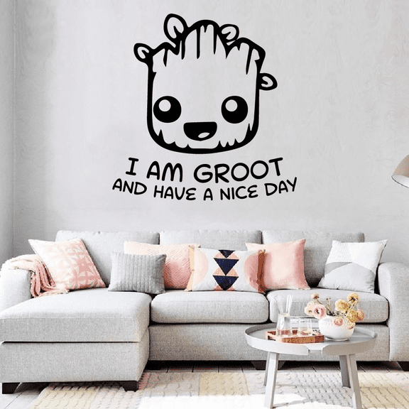 I Am Groot And Have A Nice Day - Cute Baby Groot Face Avengers Guardians Of The Galaxy Silhouette Vinyl Wall Art Sticker Decal Decoration Home Bedroom Classroom Nursery Living Room Size (8x10 inch)