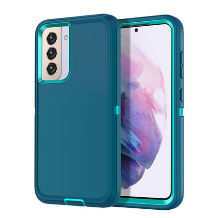 I-HONVA Compatible with Samsung Galaxy S21 FE Case,3-Layer Military Grade Drop Protection Anti-Slip Bumper Rugged Shockproof Dustproof Protection 6.4 inch Phone Case,Green Teal