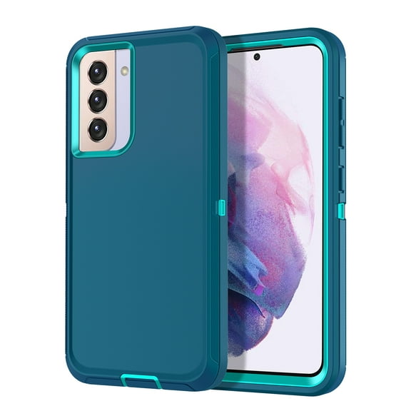 I-HONVA Compatible with Samsung Galaxy S21 FE Case,3-Layer Military Grade Drop Protection Anti-Slip Bumper Rugged Shockproof Dustproof Protection 6.4 inch Phone Case,Green Teal