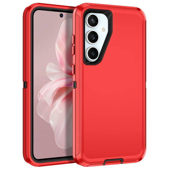I-HONVA Compatible with Samsung Galaxy S24 FE Case,3-Layer Military Grade Drop Protection Anti-Slip Rugged Shockproof Dustproof Protection 6.7 inch Phone Case,Red Black