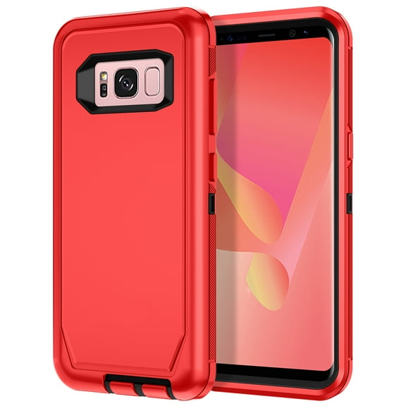 I-HONVA Compatible with Samsung Galaxy S8 Plus Case,3-Layer Military Grade Drop Protection Anti-Slip Bumper Rugged Shockproof Dustproof Protection 6.2 inch Phone Case,Red Black