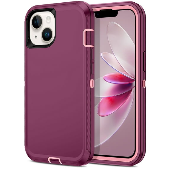 I-HONVA Compatible with iPhone 14 Case,3-Layer Military Grade Drop Protection Anti-Slip Bumper Rugged Shockproof Dustproof Protection 6.1 inch Phone Case,Purple Pink
