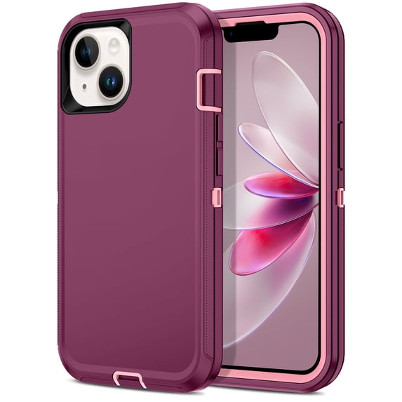 I-HONVA Compatible with iPhone 14 Case,3-Layer Military Grade Drop Protection Anti-Slip Bumper Rugged Shockproof Dustproof Protection 6.1 inch Phone Case,Purple Pink