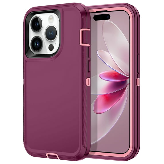 I-HONVA Compatible with iPhone 14 Pro Case,3-Layer Military Grade Drop Protection Anti-Slip Bumper Rugged Shockproof Dustproof Protection 6.1 inch Phone Case,Purple Pink