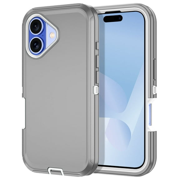 I-HONVA Compatible with iPhone 16 Case,3-Layer Military Grade Drop Protection Anti-Slip Bumper Rugged Shockproof Dustproof Protection 6.1 inch Phone Case,Gray Wihte
