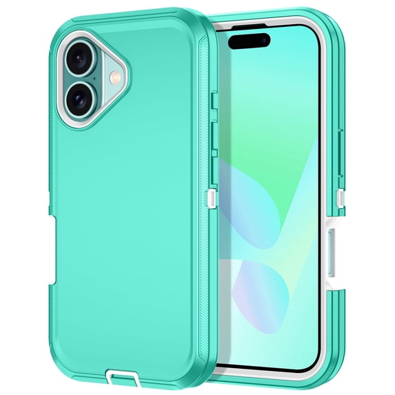 I-HONVA Compatible with iPhone 16 Case,3-Layer Military Grade Drop Protection Anti-Slip Bumper Rugged Shockproof Dustproof Protection 6.1 inch Phone Case,Teal Wihte