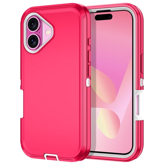 I-HONVA Compatible with iPhone 16 Case,3-Layer Military Grade Drop Protection Anti-Slip Bumper Rugged Shockproof Dustproof Protection 6.1 inch Phone Case,Pink Wihte