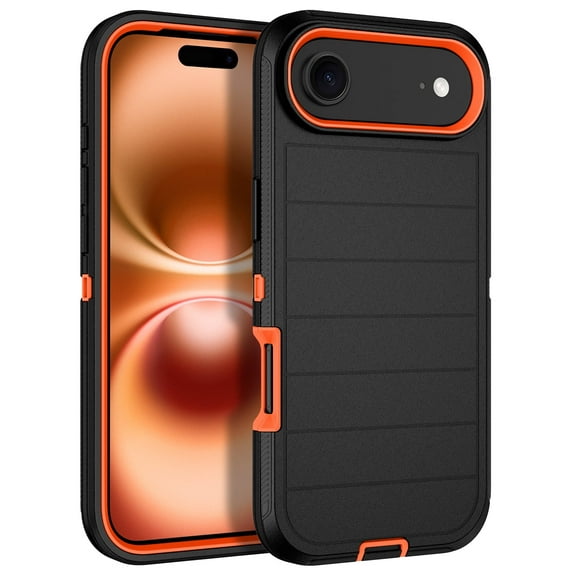 I-HONVA Compatible with iPhone Air Case,3-Layer Heavy Duty Drop Protection Anti-Slip Bumper Rugged Shockproof Dustproof Protection 6.6 inch Phone Case,Stripe Black Orange