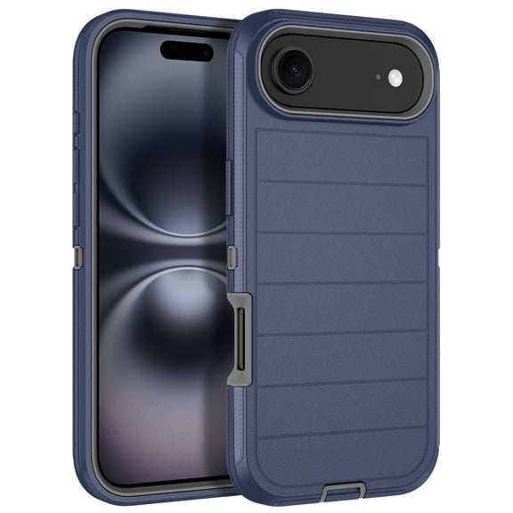 I-HONVA Compatible with iPhone Air Case,3-Layer Heavy Duty Drop Protection Anti-Slip Bumper Rugged Shockproof Dustproof Protection 6.6 inch Phone Case,Stripe Blue Gray