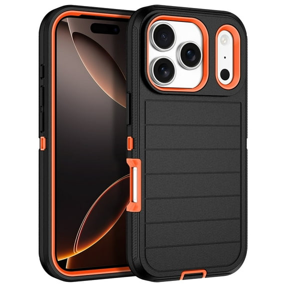 I-HONVA Compatible with iPhone 17 Pro Case,3-Layer Heavy Duty Drop Protection Anti-Slip Bumper Rugged Shockproof Dustproof Protection 6.3 inch Phone Case,Stripe Black Orange