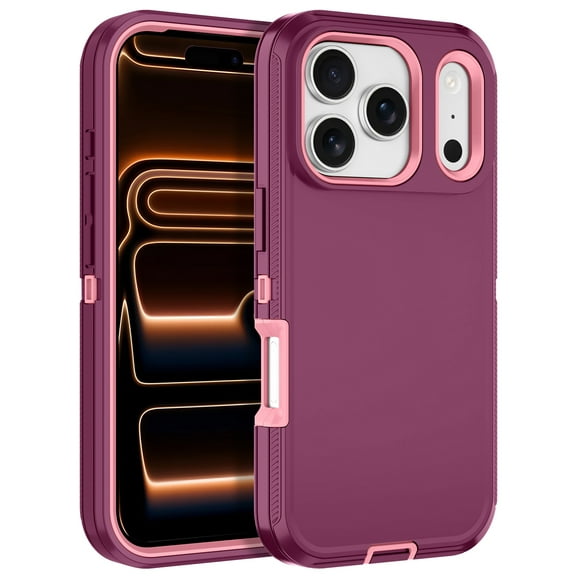 I-HONVA Compatible with iPhone 17 Pro Case,3-Layer Heavy Duty Drop Protection Anti-Slip Bumper Rugged Shockproof Dustproof Protection 6.3 inch Phone Case,Red Pink