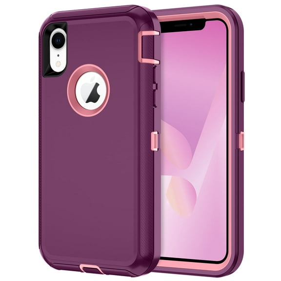 I-HONVA Compatible with iPhone XR Case,3-Layer Military Grade Drop Protection Anti-Slip Bumper Rugged Shockproof Dustproof Protection Phone Case,Purple Pink