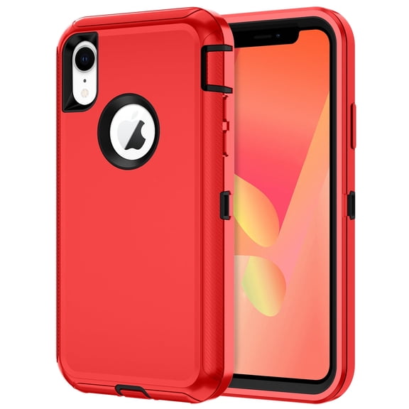 I-HONVA Compatible with iPhone XR Case,3-Layer Military Grade Drop Protection Anti-Slip Bumper Rugged Shockproof Dustproof Protection Phone Case,Red Black