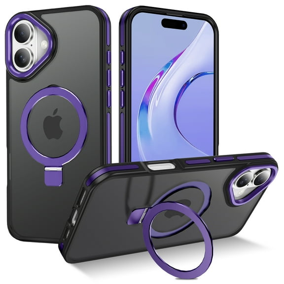 I-HONVA Magnetic Ring Stand Compatible with iPhone 16 Plus Case,Military Drop Protection,Compatible with MagSafe Phone Case,Purple