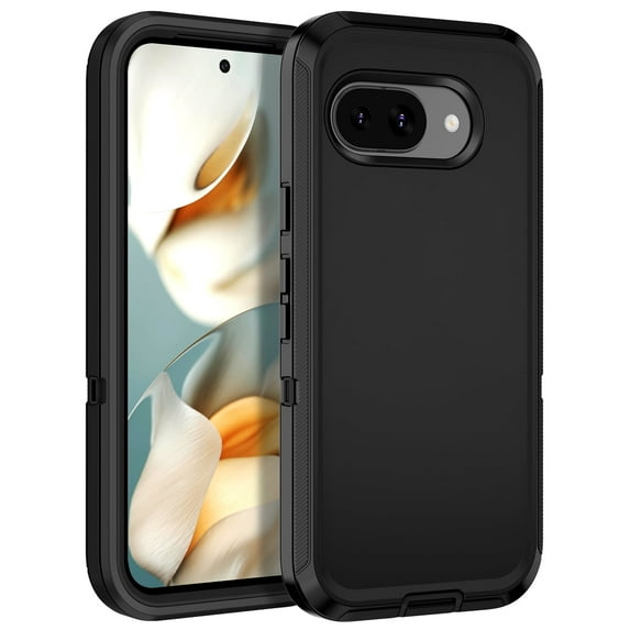 Compatible with Google Pixel 9A Case,3-Layer Military Grade Drop Protection Anti-Slip Bumper Rugged Shockproof Dustproof Protection Phone Case,Black