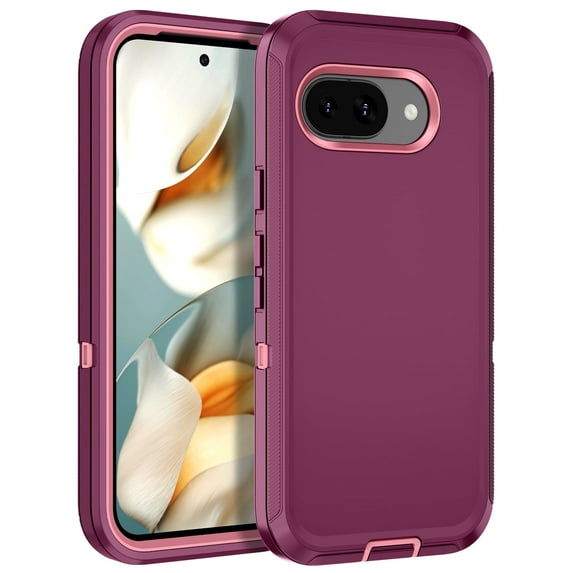 Compatible with Google Pixel 9A Case,3-Layer Military Grade Drop Protection Anti-Slip Bumper Rugged Shockproof Dustproof Protection Phone Case,Purple Pink