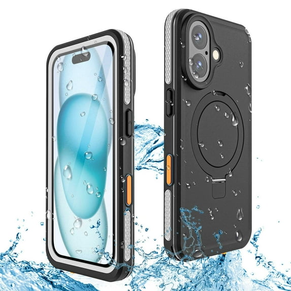 Magnetic Compatible with iPhone 16 Plus Waterproof Case,Built-in Ring Invisible Stand & Screen Protector IP68 Underwater,Dropproof,Dustproof,Heavy Duty Shockproof Protective Case,Black