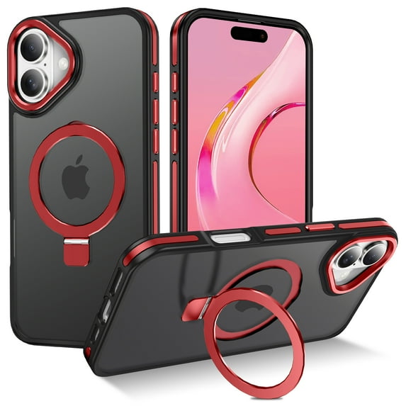 I-HONVA Magnetic Ring Stand Compatible with iPhone 16 Plus Case,Military Drop Protection,Compatible with MagSafe Phone Case,Red