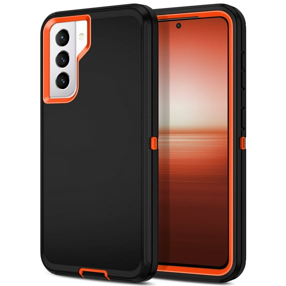 I-HONVA For Samsung Galaxy S21 Case,3-Layer Military Grade Drop Protection Anti-Slip Rugged Shockproof Dustproof Protection 6.2 inch Phone Case,Black Orange