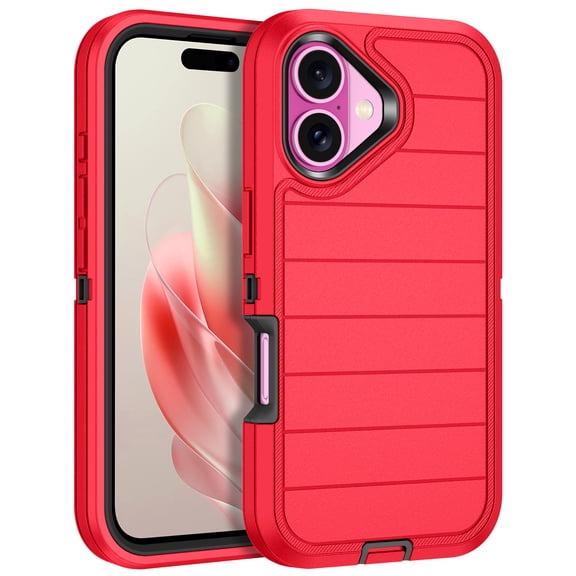I-HONVA For iPhone 16 Plus Case,3-Layer Military Grade Drop Protection Anti-Slip Rugged Shockproof Dustproof Protection 6.7 inch Phone Case,Red Black