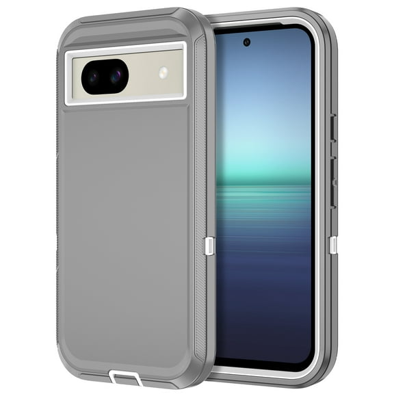I-HONVA For Google Pixel 8A Case,3-Layer Military Grade Drop Protection Anti-Slip Bumper Rugged Shockproof Dustproof Protection 6.1 inch Phone Case,Gray White