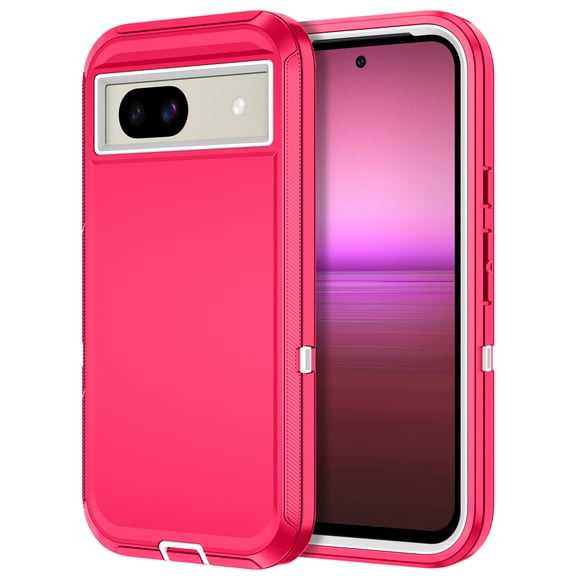 I-HONVA For Google Pixel 8A Case,3-Layer Military Grade Drop Protection Anti-Slip Bumper Rugged Shockproof Dustproof Protection 6.1 inch Phone Case,Pink White