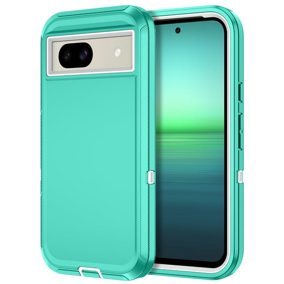 I-HONVA For Google Pixel 8A Case,3-Layer Military Grade Drop Protection Anti-Slip Bumper Rugged Shockproof Dustproof Protection 6.1 inch Phone Case,Teal White