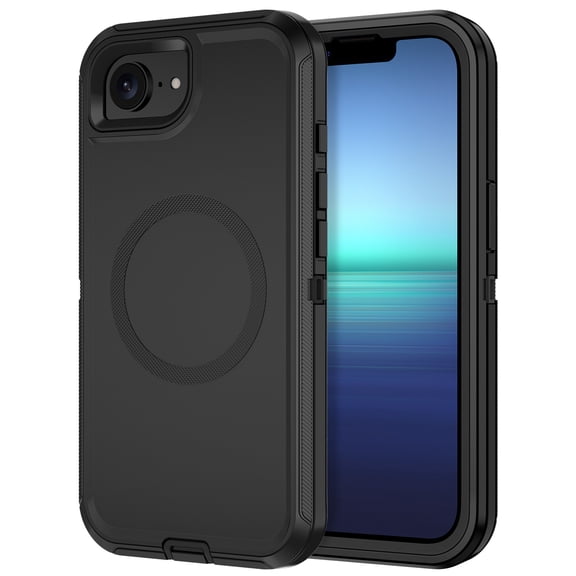 I-HONVA Magnetic Case for iPhone 16e / iPhone 17e,Compatible with Mag-Safe,3-Layer Drop Protection Anti-Slip Rugged Shockproof Dustproof Protection 6.1 inch Phone Case,Black