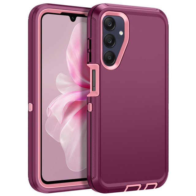 I-HONVA For Samsung Galaxy A25 Case,3-Layer Military Grade Drop Protection Anti-Slip Bumper Rugged Shockproof Dustproof Protection 6.5 inch Phone Case,Purple Pink