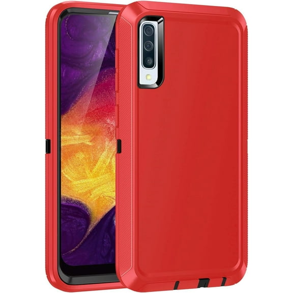 I-HONVA For Samsung Galaxy A50/A50S Case,3-Layer Military Grade Drop Protection Anti-Slip Bumper Rugged Shockproof Dustproof Protection 6.4 inch Phone Case,Red Black
