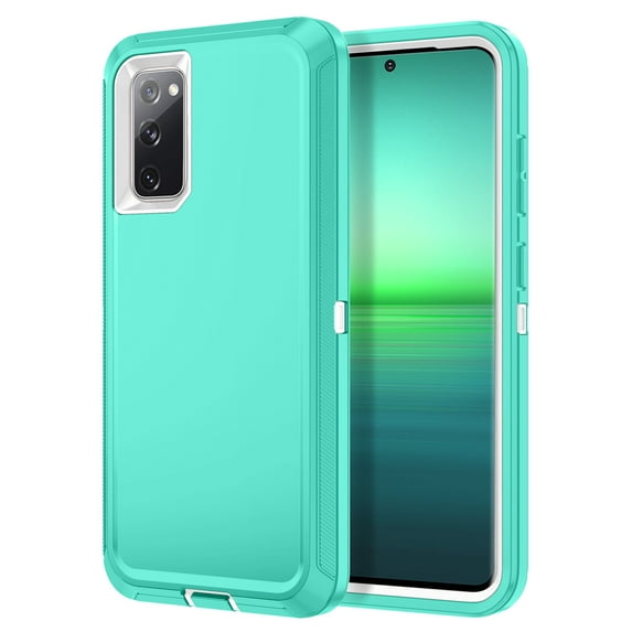 I-HONVA For Samsung Galaxy S20 FE Case,3-Layer Military Grade Drop Protection Anti-Slip Bumper Rugged Shockproof Dustproof Protection 6.5 inch Phone Case,Teal White