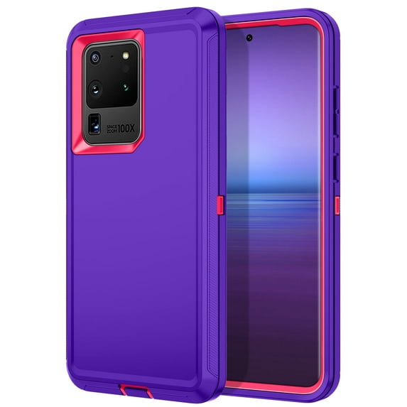 I-HONVA For Samsung Galaxy S20 Ultra Case,3-Layer Military Grade Drop Protection Anti-Slip Bumper Rugged Shockproof Dustproof Protection 6.9 inch Phone Case,Purple Pink