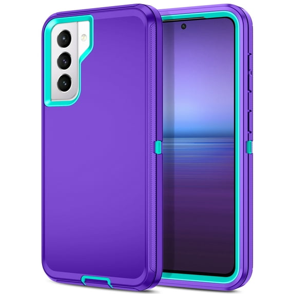 I-HONVA For Samsung Galaxy S21 Case,3-Layer Military Grade Drop Protection Anti-Slip Rugged Shockproof Dustproof Protection 6.2 inch Phone Case,Purple Turquoise