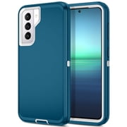 I-HONVA For Samsung Galaxy S21 Case,3-Layer Military Grade Drop Protection Anti-Slip Rugged Shockproof Dustproof Protection 6.2 inch Phone Case,Turquoise White