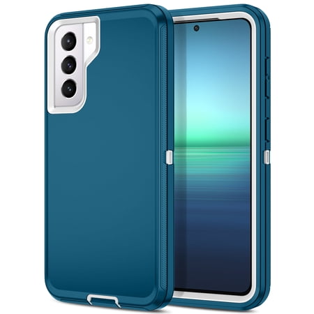 I-HONVA For Samsung Galaxy S21 Case,3-Layer Military Grade Drop Protection Anti-Slip Rugged Shockproof Dustproof Protection 6.2 inch Phone Case,Turquoise White