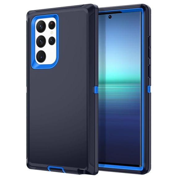 I-HONVA For Samsung Galaxy S22 Ultra Case,3-Layer Military Grade Drop Protection Anti-Slip Rugged Shockproof Dustproof Protection 6.8 inch Phone Case,Deep Blue