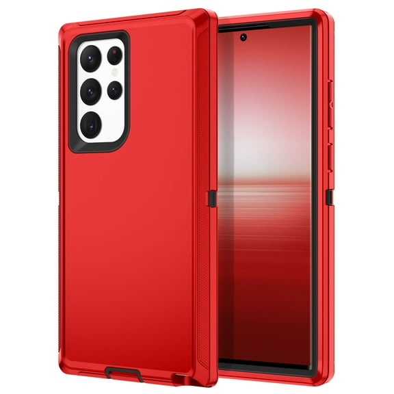 I-HONVA For Samsung Galaxy S22 Ultra Case,3-Layer Military Grade Drop Protection Anti-Slip Rugged Shockproof Dustproof Protection 6.8 inch Phone Case,Red Black