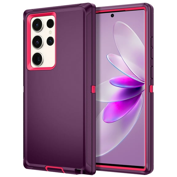 I-HONVA For Samsung Galaxy S23 Ultra Case,3-Layer Military Grade Drop Protection Anti-Slip Rugged Shockproof Dustproof Protection 6.8 inch Phone Case,Deep Purple Pink