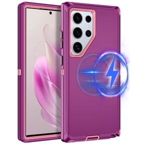 I-HONVA For Samsung Galaxy S24 Ultra Case Compatible with MagSafe,3-Layer Military Grade Drop Protection Anti-Slip Rugged Shockproof Dustproof Protection 6.8 inch Phone Case,Purple Pink