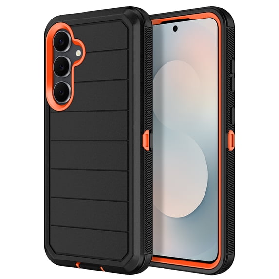I-HONVA for Samsung Galaxy S25 FE Case,Shockproof Heavy Duty Rugged Phone Case Military-Grade Protection Phone Cover for Galaxy S25 FE Case,Stripe Black Orange