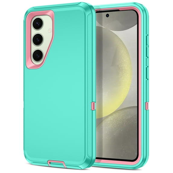 I-HONVA For Samsung Galaxy S25/S24 Plus Case,3-Layer Military Grade Drop Protection Anti-Slip Rugged Shockproof Dustproof Protection 6.7 inch Phone Case,Teal Pink