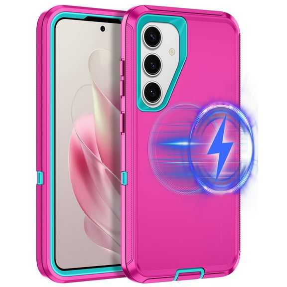 I-HONVA For Samsung Galaxy S25/S24 Plus Case Compatible with MagSafe,3-Layer Military Grade Drop Protection Anti-Slip Rugged Shockproof Dustproof Protection 6.7 inch Phone Case,Rose Turquoise