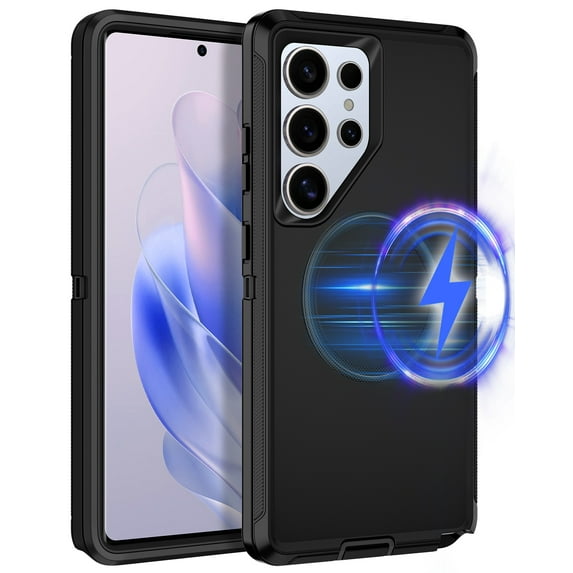 I-HONVA For Samsung Galaxy S25 Ultra Case Compatible with MagSafe,3-Layer Military Grade Drop Protection Anti-Slip Rugged Shockproof Dustproof Protection 6.8 inch Phone Case,Full Black