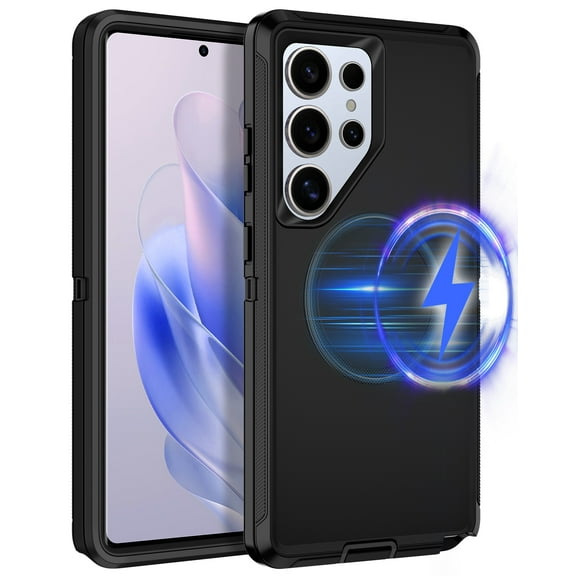 I-HONVA For Samsung Galaxy S25 Ultra Case Compatible with MagSafe,3-Layer Military Grade Drop Protection Anti-Slip Rugged Shockproof Dustproof Protection 6.8 inch Phone Case,Full Black