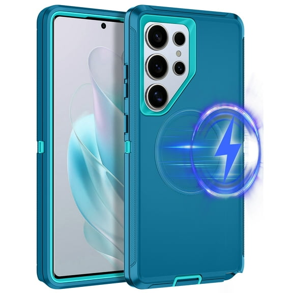 I-HONVA For Samsung Galaxy S25 Ultra Case Compatible with MagSafe,3-Layer Military Grade Drop Protection Anti-Slip Rugged Shockproof Dustproof Protection 6.8 inch Phone Case,Turquoise