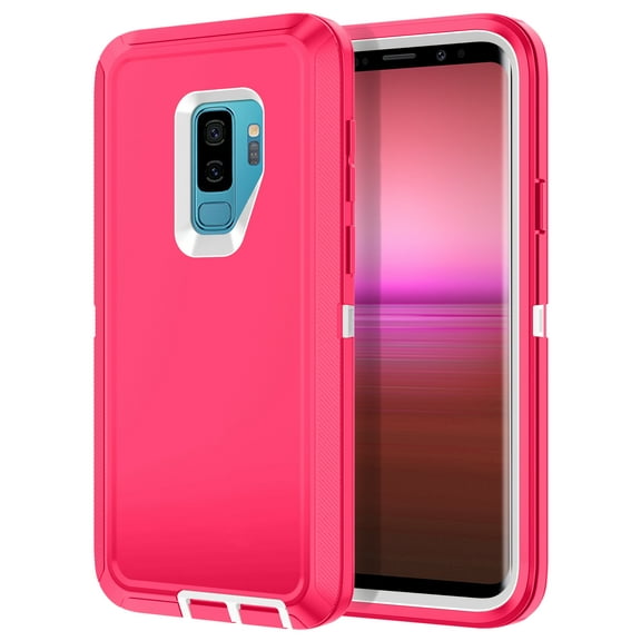 I-HONVA For Samsung Galaxy S9 Plus Case,3-Layer Military Grade Drop Protection Anti-Slip Bumper Rugged Shockproof Dustproof Protection 6.2 inch Phone Case,Pink White